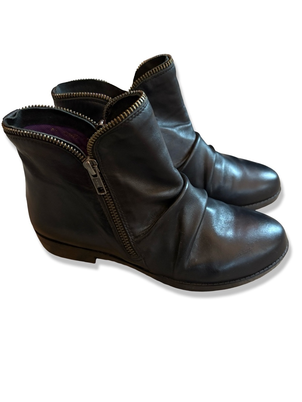 David Tate ‘Ming’ Black Double Zipper Leather Ankle Boots